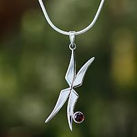 Garnet pendant necklace, 'Fairy Wings' - Garnet pendant necklace