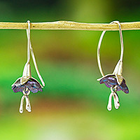 Titanium plated sterling silver drop earrings, 'Sleepy Flowers' - Floral Titanium Plated Sterling Silver Drop Earrings