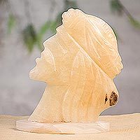 Marble sculpture, 'Grace Uplifted in Ivory' - Ivory-Tone Marble Table Top Head of Jesus Sculpture