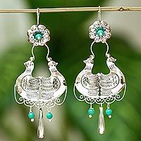 Turquoise chandelier earrings, 'Traditional Taxco' - Natural Turquoise Dove Motif Earrings