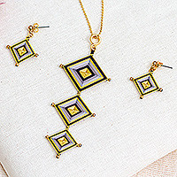 Gold-plated hand-woven jewelry set, 'Mandala Diamonds' - Gold-Plated Handwoven Mandala Necklace Earrings Jewelry Set