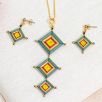 Gold-plated handwoven jewelry set, 'Paradisial Rain' - Handwoven 18k Gold-Plated Geometric Jewelry Set from Mexico