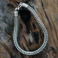 Men's sterling silver bracelet, 'Fire Dance' - Hand Made Men's Sterling Silver Chain Bracelet