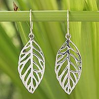 Sterling silver dangle earrings, 'New Leaf' - Unique Sterling Silver Dangle Earrings