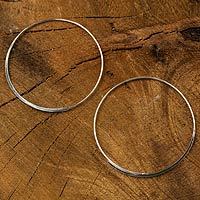 Sterling silver hoop earrings, 'Minimalist Cycle' - Artisan Crafted Sterling Silver Hoop Earrings