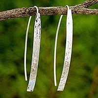 Sterling silver drop earrings, 'Modern Aesthetic' - Modern Drop Earrings in Hammered Sterling Silver