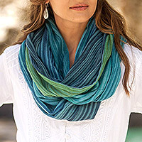 Curated gift set, 'Glam Blue' - Blue Infinity Scarf Earrings and Catchall Curated Gift Set