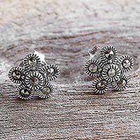 Marcasite stud earrings, 'Pretty Blossoms' - Sterling Silver and Marcasite Flower Stud Earrings