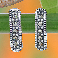 Marcasite drop earrings, 'Sparkling Charm' - Sterling Silver and Marcasite Drop Earrings from Thailand