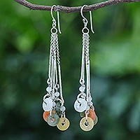 Jade and quartz waterfall earrings, 'Earthy Blend' - Multicolored Quartz and Jade Waterfall Earrings