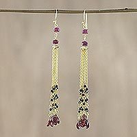 Gold plated garnet and onyx waterfall earrings, 'Elysian Cascade' - Gold Plated Garnet and Onyx Waterfall Earrings from Thailand