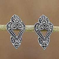 Marcasite drop earrings, 'Victorian Dazzle' - Sterling Silver and Marcasite Drop Style Earrings