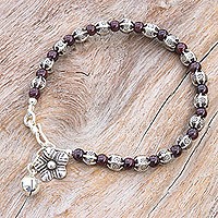 Garnet beaded bracelet, 'Garnet Garden' - Garnet and Karen Silver Beaded Bracelet from Thailand