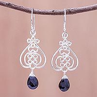 Onyx dangle earrings, 'Swirling Beauty' - Swirl Pattern Onyx Dangle Earrings Crafted in Thailand