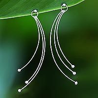 Sterling silver dangle earrings, 'Lovely Swoops' - Curved Sterling Silver Dangle Earrings from Thailand