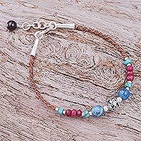 Agate and quartz beaded cord bracelet, 'Wonder' - Agate and Quartz Beaded Cord Bracelet with Sterling Silver