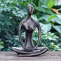 Brass sculpture, 'Morning Meditation in Brown' - Hand Crafted Brass Meditation Sculpture from Thailand