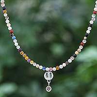 Multi-gemstone pendant necklace, 'Bright Dreams' - Hand Threaded Jasper and Agate Pendant Necklace