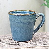 Ceramic mug, 'Blue Crush' - Artisan Crafted Blue Ceramic Mug from Thailand