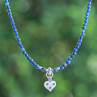 Lapis lazuli pendant necklace, 'Lonely Hearts' - Lapis Lazuli Heart-Motif Pendant Necklace