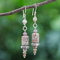 Jasper and Agate dangle earrings, 'Daily Walk' - Hand Crafted Jasper and Agate Dangle Earrings