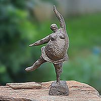 Brass sculpture, 'Romantic Gesture' - Mixed Metal Ballerina Sculpture