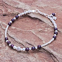 Garnet beaded bracelet, 'Brighter Day in Red' - Garnet and Sterling Silver Beaded Bracelet