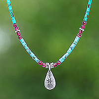 Multi-gemstone pendant necklace, 'Paradise Lover' - Polished Hill Tribe Multi-Gemstone Pendant Necklace