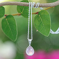 Rose quartz pendant necklace, 'Drop for the Kind' - High-Polished Drop-Shaped Rose Quartz Pendant Necklace