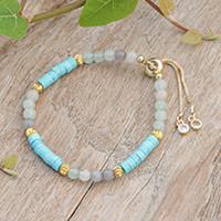 Howlite and quartz beaded wristband bracelet, 'Gorgeous Flair' - Howlite and Quartz Beaded Adjustable Wristband Bracelet