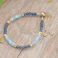 Quartz beaded wristband bracelet, 'Lasting Impression' - Quartz Beaded Adjustable Wristband Bracelet from Thailand