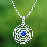 Lapis lazuli pendant necklace, 'Regal Rose' - Rose-Themed Lapis Lazuli Pendant Necklace from Thailand