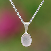 Rose quartz pendant necklace, 'Pink Inspiration' - Silver Pendant Necklace with Natural Rose Quartz Stone