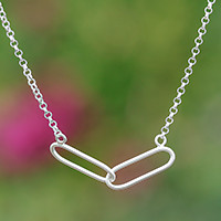 Sterling silver pendant necklace, 'Linked Look' - Paper Clip-Themed Modern Sterling Silver Pendant Necklace