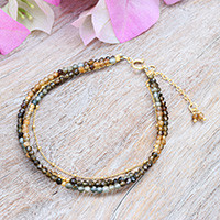 Gold-accented tourmaline beaded strand bracelet, 'Mystic Reflections' - Thai-Made 6-Carat Natural Tourmaline Beaded Strand Bracelet