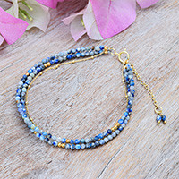 Gold-accented lapis lazuli beaded strand bracelet, 'True Reflections' - Gold-Accented 5-Carat Lapis Lazuli Beaded Strand Bracelet