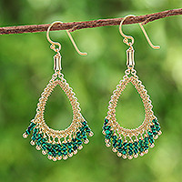 Gold-plated malachite chandelier earrings, 'Jubilant Virtue' - High-Polished 18k Gold-Plated Malachite Chandelier Earrings