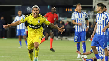 Cucho Hernández (left) scored a goal against Monterrey in the 2024 CONCACAF Champions Cup semi-final.