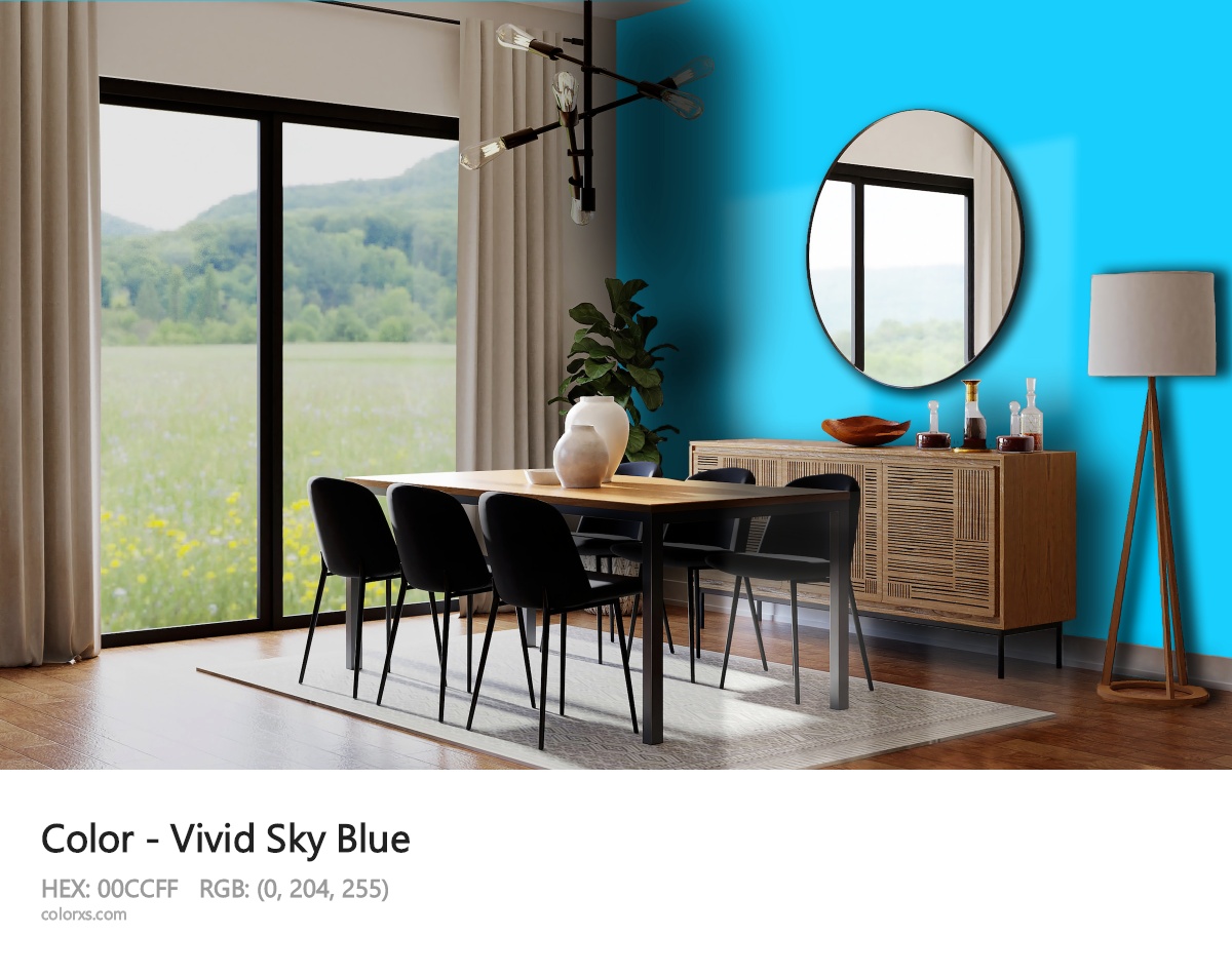 Vivid Sky Blue Color dining room design