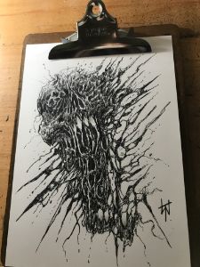 Exploding Horror Skull Art