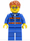 Minifig No: cty0140  Name: Blue Jacket with Pockets and Orange Stripes, Blue Legs, Dark Orange Short Tousled Hair, Brown Eyebrows, Glasses