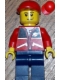 Minifig No: cty0142a  Name: Red Jacket with Zipper Pockets and Classic Space Logo, Dark Blue Legs, Red Short Bill Cap