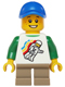 Minifig No: twn208  Name: Classic Space Minifigure Floating Pattern, Short Dark Tan Legs, Blue Short Bill Cap