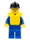 Minifig No: zip025  Name: Jacket with Zipper - Blue, Blue Legs, Black Fire Helmet, Life Jacket