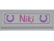 Part No: 63864pb015  Name: Tile 1 x 3 with Medium Lavender Horseshoes, Dark Pink 'Niki' Pattern (Sticker) - Set 3189