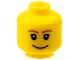 Part No: 3626bpb0242  Name: Minifigure, Head Female Reddish Brown Thin Eyebrows, Black Single Eyelashes, Nougat Lips, Wide Grin Pattern - Blocked Open Stud