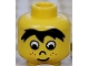 Part No: 3626px19  Name: Minifigure, Head Black Hair, White Eyes, Nose, Red Freckles, Lopsided Grin Pattern