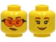 Part No: 3626pb2761  Name: Minifigure, Head Dual Sided Female, Reddish Brown Eyebrows, Orange Safety Glasses, Medium Nougat Lips, Scowl / Smile with Freckles Pattern