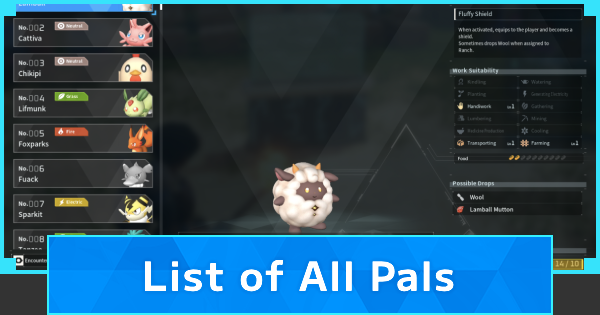 List of All Pals(Paldeck)