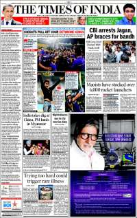 Portada de The Times of India (India)